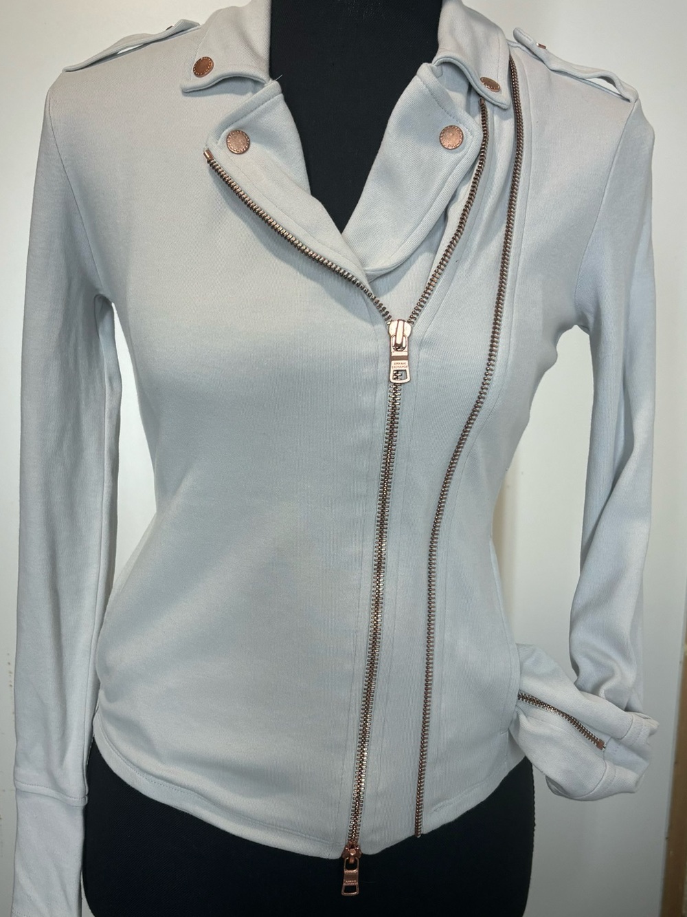 Armani Exchange Pale Gray Cotton/Spandex Full Zip Moto Jacket Size XS